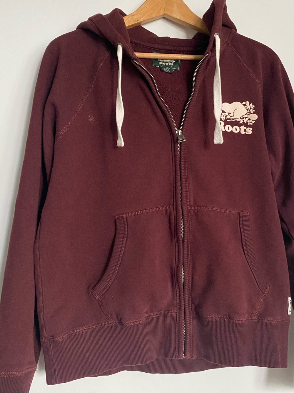Roots Maroon Zip-Up Hoodie with White Logo, size M
